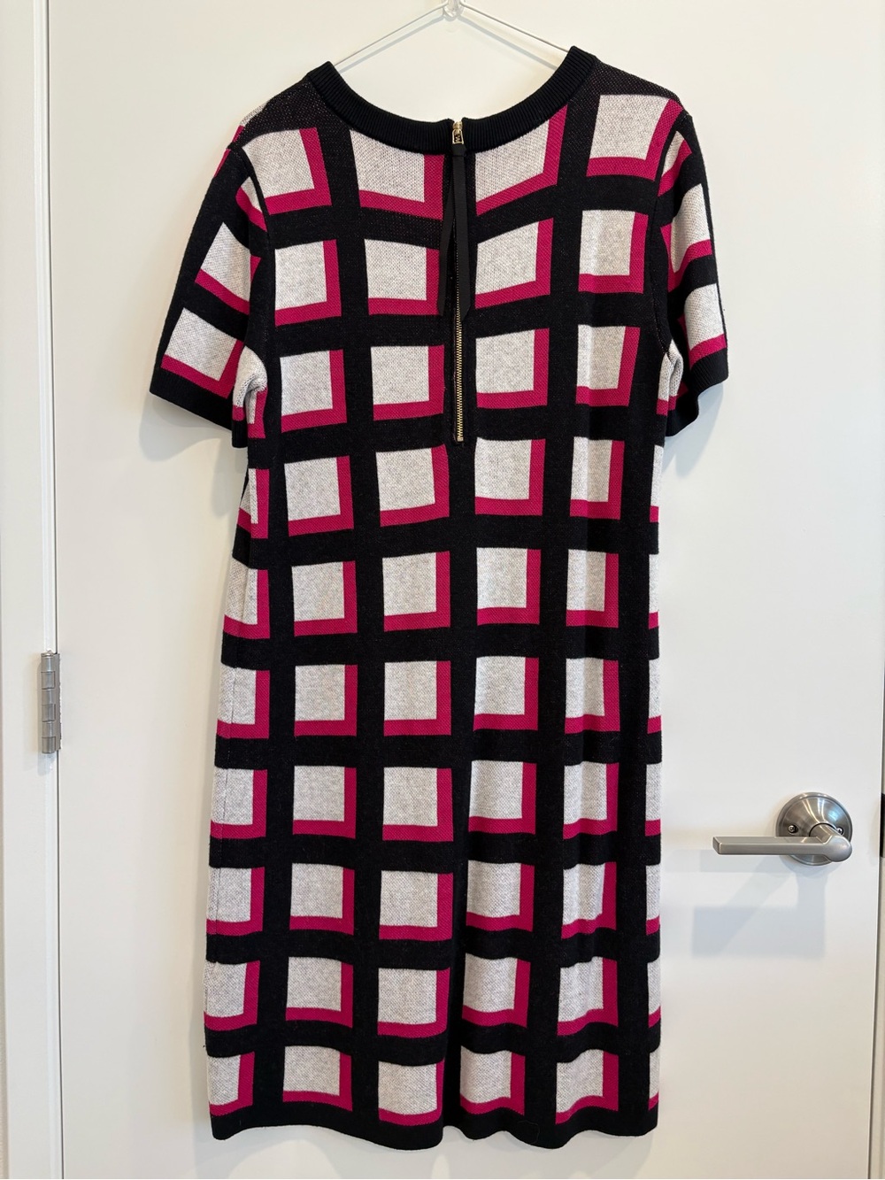 kate spade Black, Fuchsia and Cream Grid Knit Midi Dress